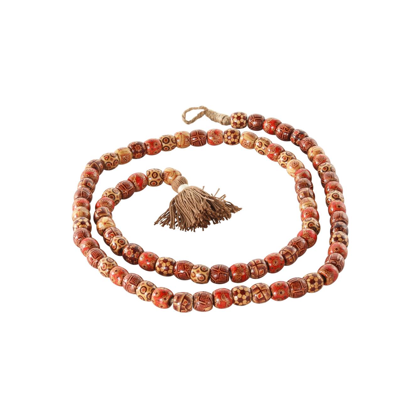 5ft. Red Wood Handmade Long Beaded Garland with Tassel with Bohemian Patterns